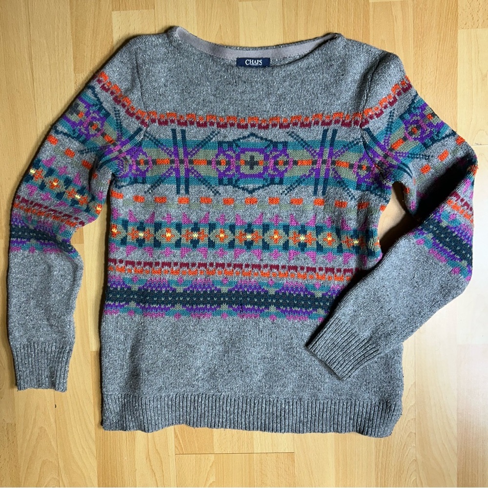 Chaps Fairisle‎ Southwestern Crew Neck Sweater Cozy Fall Cabincore